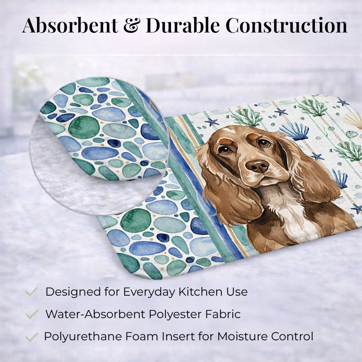 Picture of Carolines Treasures WDK6983DDM 21 x 14 in. Chocolate Cocker Spaniel Coastal Sea Glass Dish Drying Mat