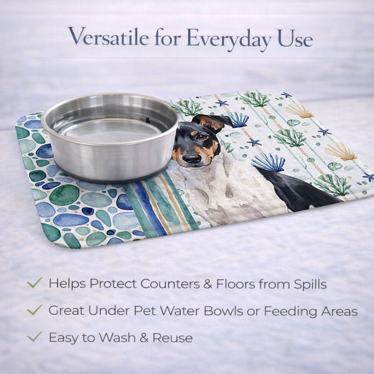 Picture of Carolines Treasures WDK7183DDM 21 x 14 in. Black & White Rat Terrier Coastal Sea Glass Dish Drying Mat