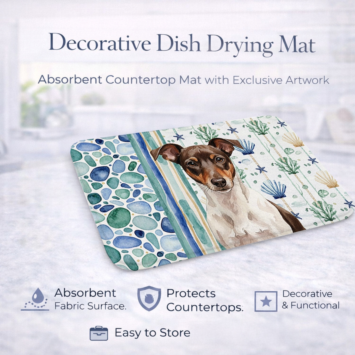 Picture of Carolines Treasures WDK7184DDM 21 x 14 in. Chocolate & White Rat Terrier Coastal Sea Glass Dish Drying Mat