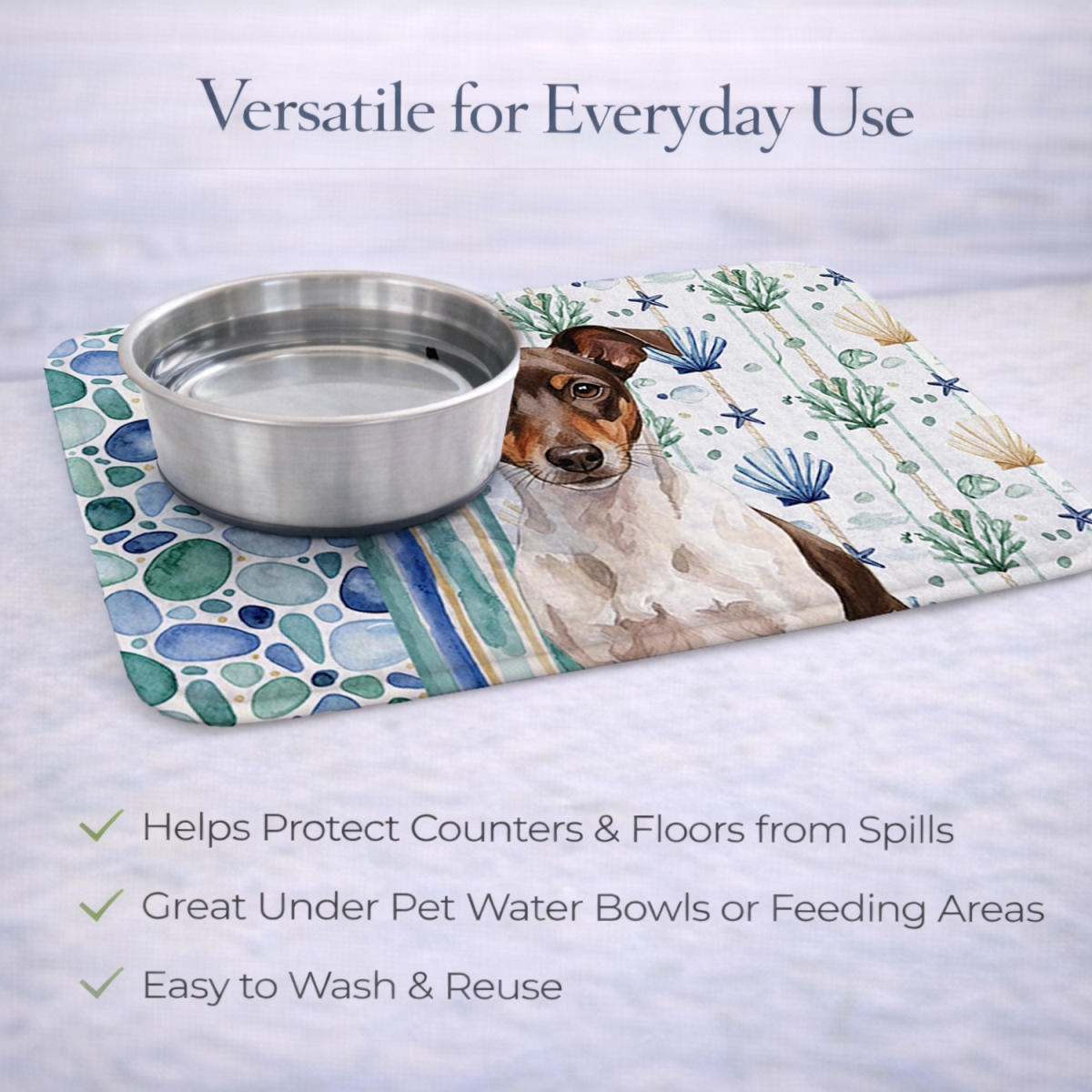 Picture of Carolines Treasures WDK7184DDM 21 x 14 in. Chocolate & White Rat Terrier Coastal Sea Glass Dish Drying Mat