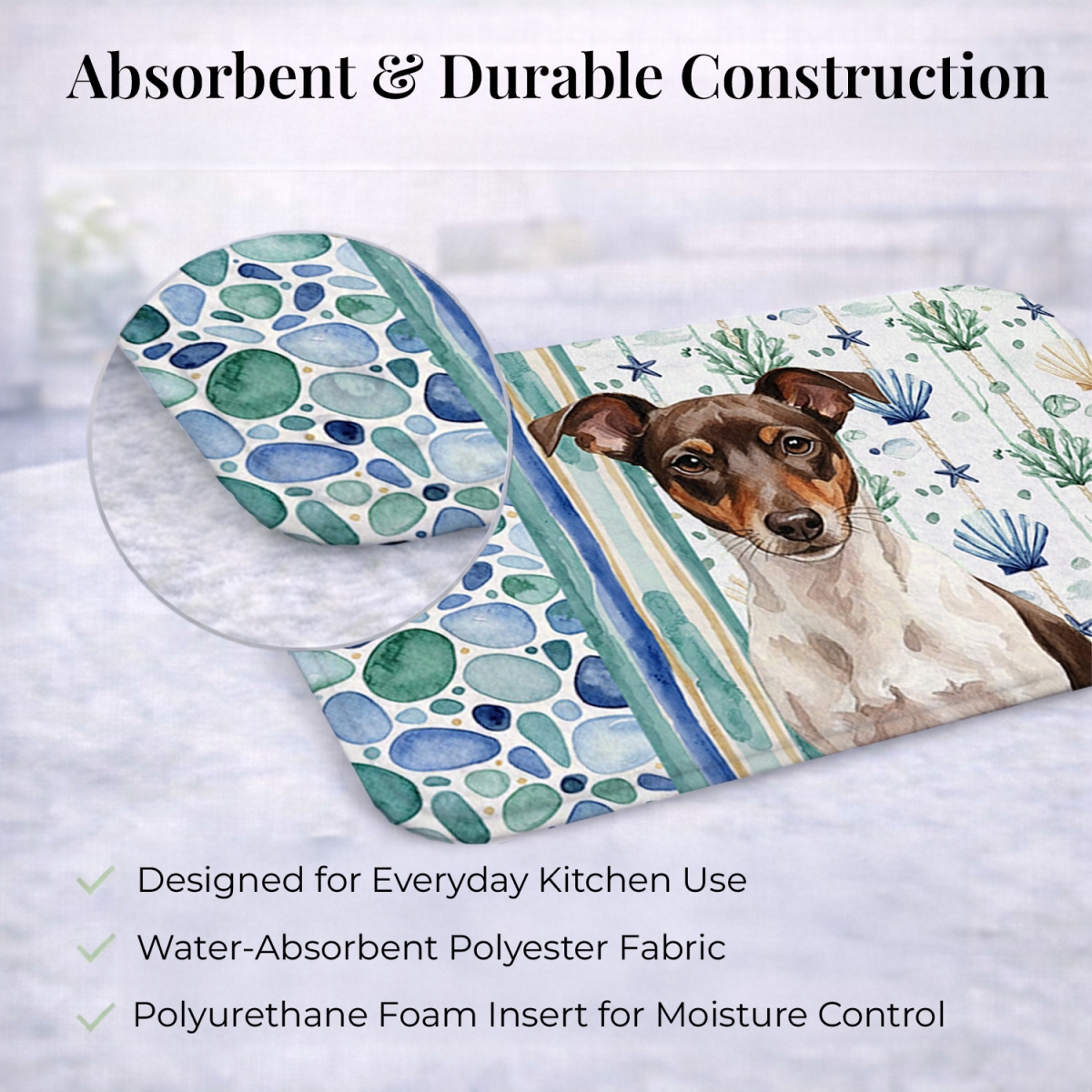 Picture of Carolines Treasures WDK7184DDM 21 x 14 in. Chocolate & White Rat Terrier Coastal Sea Glass Dish Drying Mat