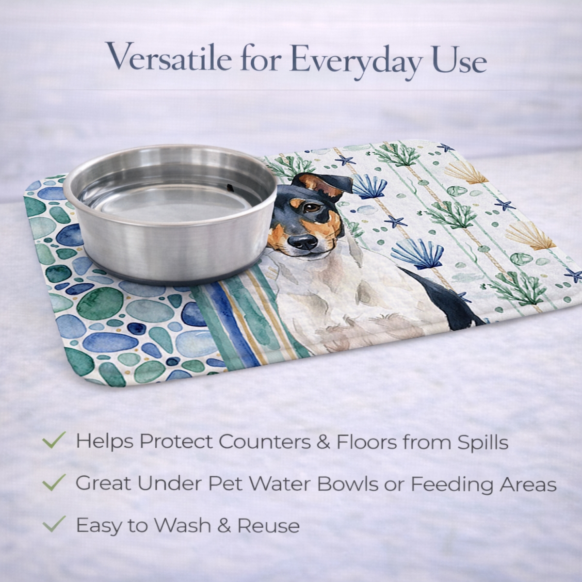 Picture of Carolines Treasures WDK7185DDM 21 x 14 in. Tricolor Rat Terrier Coastal Sea Glass Dish Drying Mat