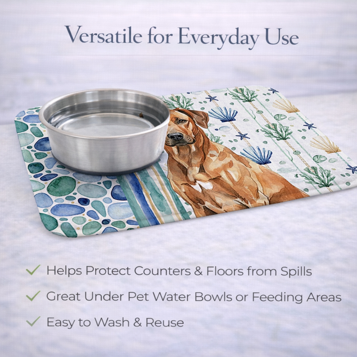Picture of Carolines Treasures WDK7186DDM 21 x 14 in. Rhodesian Ridgeback Coastal Sea Glass Dish Drying Mat