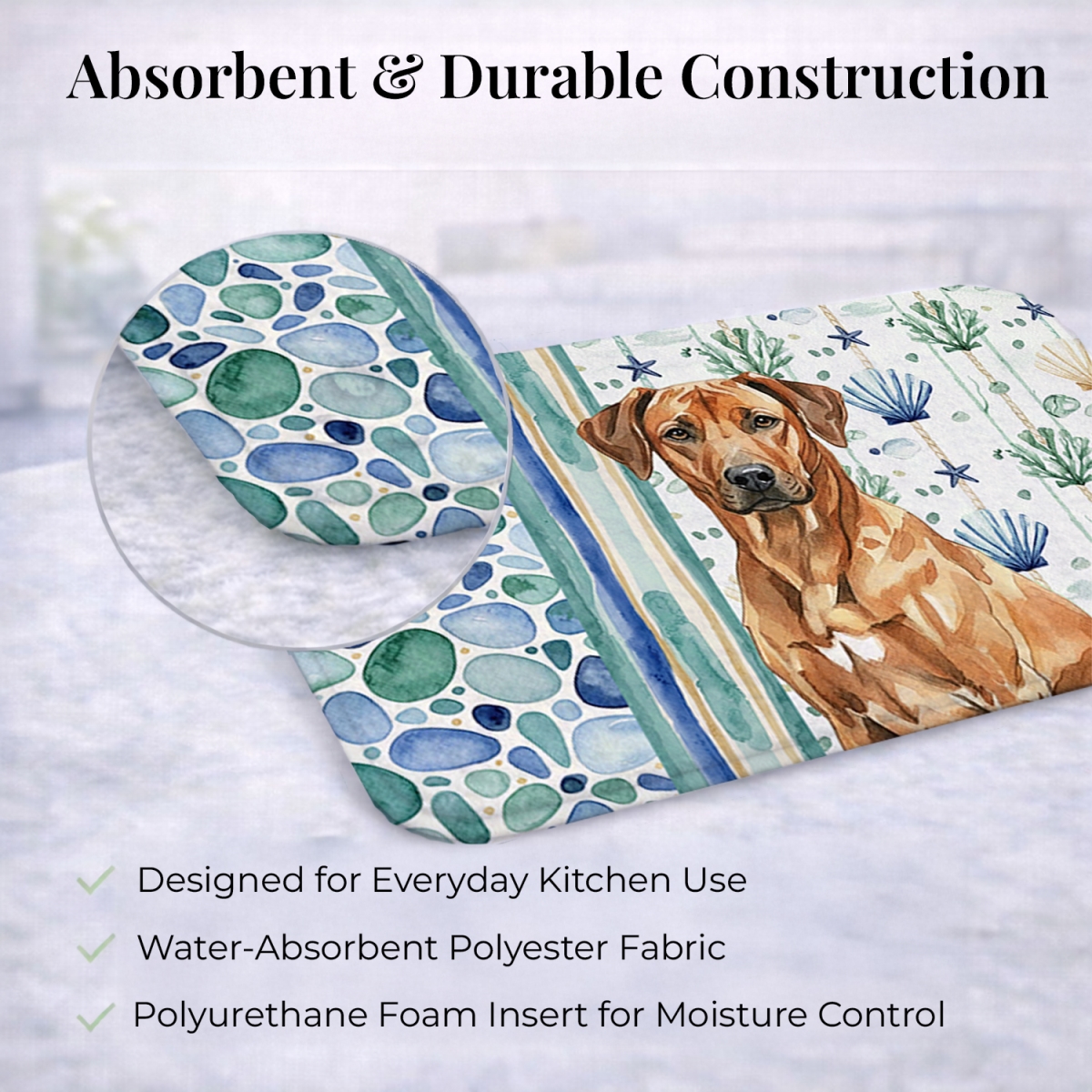 Picture of Carolines Treasures WDK7186DDM 21 x 14 in. Rhodesian Ridgeback Coastal Sea Glass Dish Drying Mat
