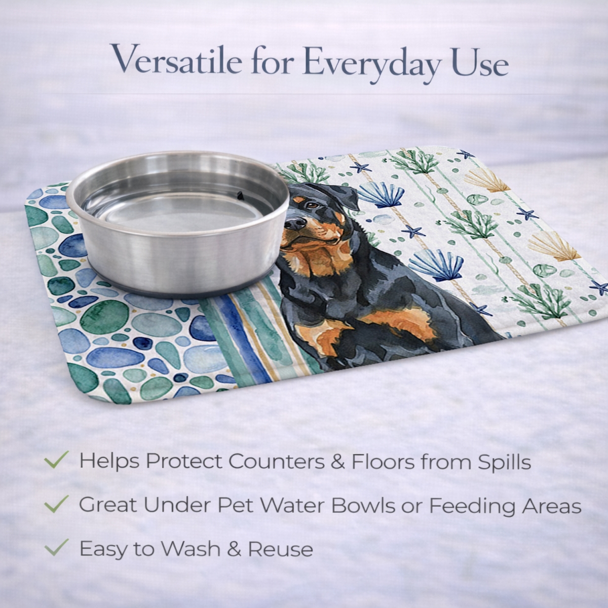 Picture of Carolines Treasures WDK7187DDM 21 x 14 in. Rottweiler Coastal Sea Glass Dish Drying Mat