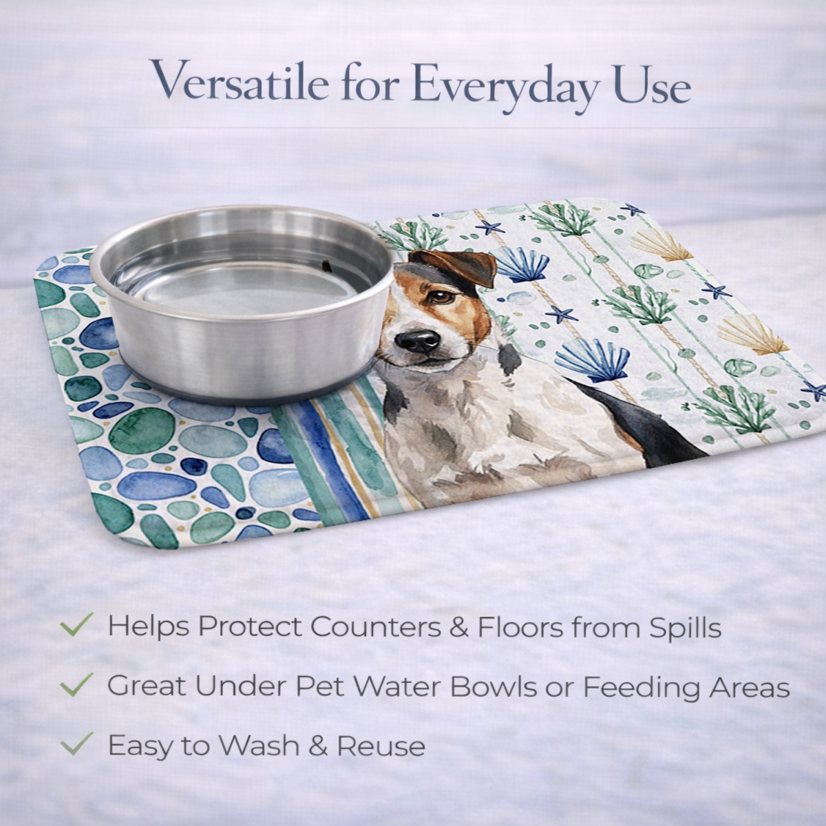 Picture of Carolines Treasures WDK7188DDM 21 x 14 in. Tricolor Russell Terrier Coastal Sea Glass Dish Drying Mat