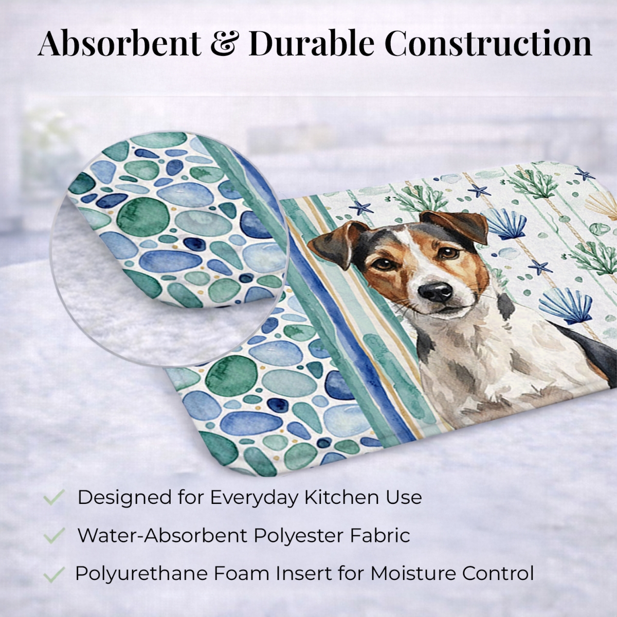 Picture of Carolines Treasures WDK7188DDM 21 x 14 in. Tricolor Russell Terrier Coastal Sea Glass Dish Drying Mat