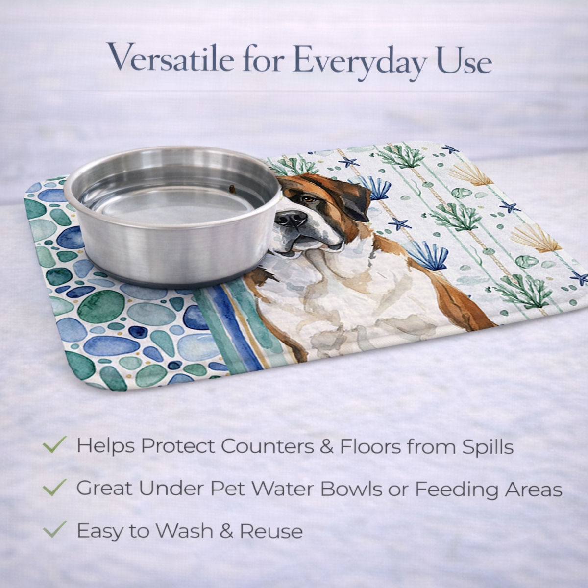 Picture of Carolines Treasures WDK7192DDM 21 x 14 in. Brindle & White Saint Bernard Coastal Sea Glass Dish Drying Mat