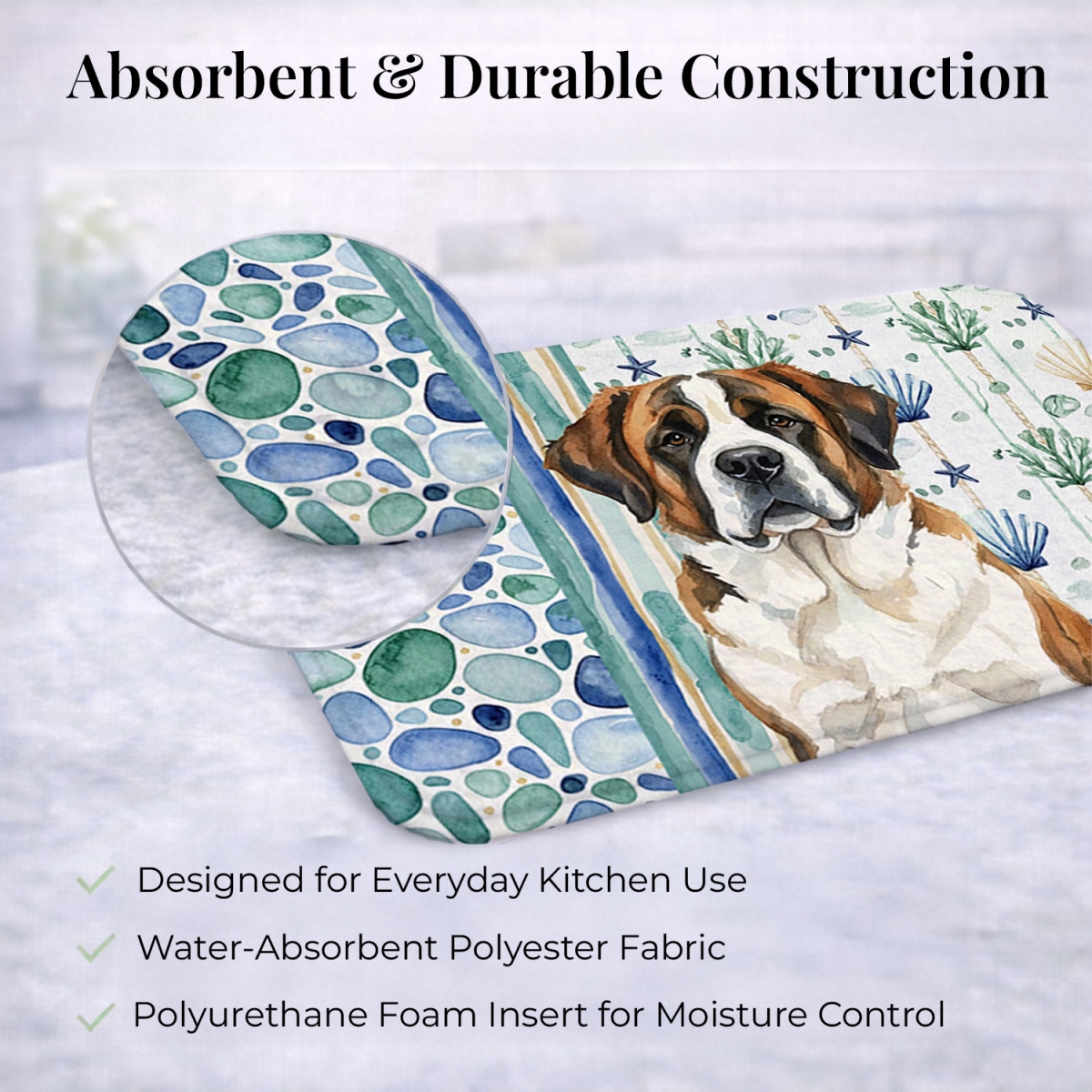 Picture of Carolines Treasures WDK7192DDM 21 x 14 in. Brindle & White Saint Bernard Coastal Sea Glass Dish Drying Mat