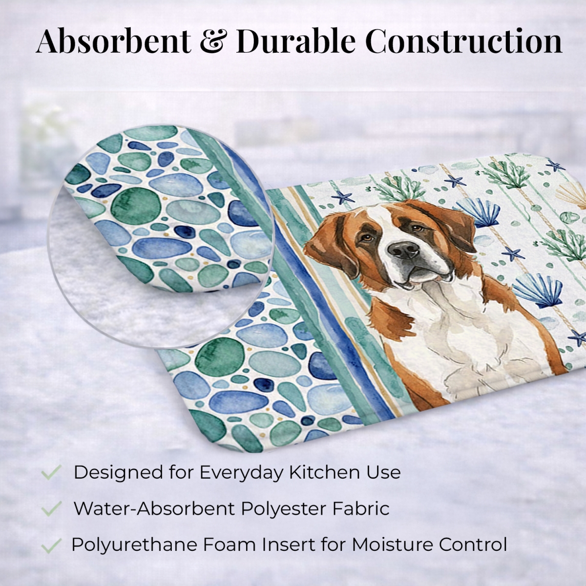 Picture of Carolines Treasures WDK7193DDM 21 x 14 in. Brown & White Saint Bernard Coastal Sea Glass Dish Drying Mat