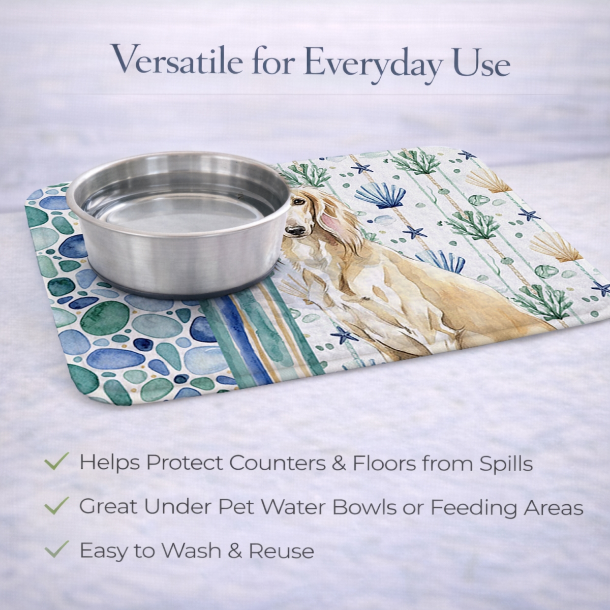 Picture of Carolines Treasures WDK7195DDM 21 x 14 in. Cream Saluki Coastal Sea Glass Dish Drying Mat