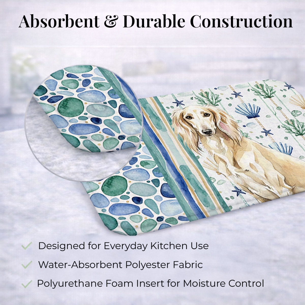 Picture of Carolines Treasures WDK7195DDM 21 x 14 in. Cream Saluki Coastal Sea Glass Dish Drying Mat