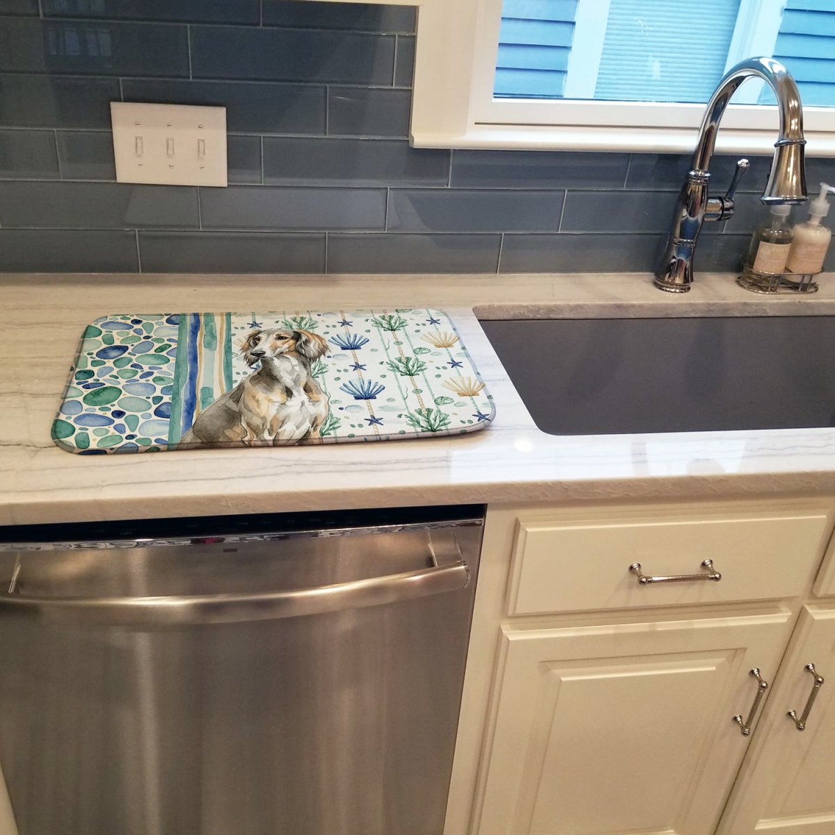 Picture of Carolines Treasures WDK7196DDM 21 x 14 in. Grizzle Saluki Coastal Sea Glass Dish Drying Mat
