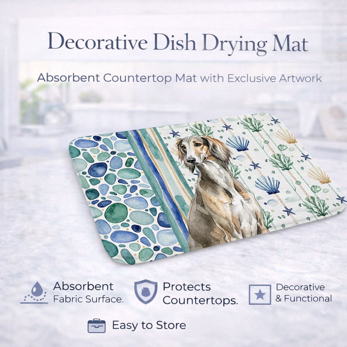 Picture of Carolines Treasures WDK7196DDM 21 x 14 in. Grizzle Saluki Coastal Sea Glass Dish Drying Mat