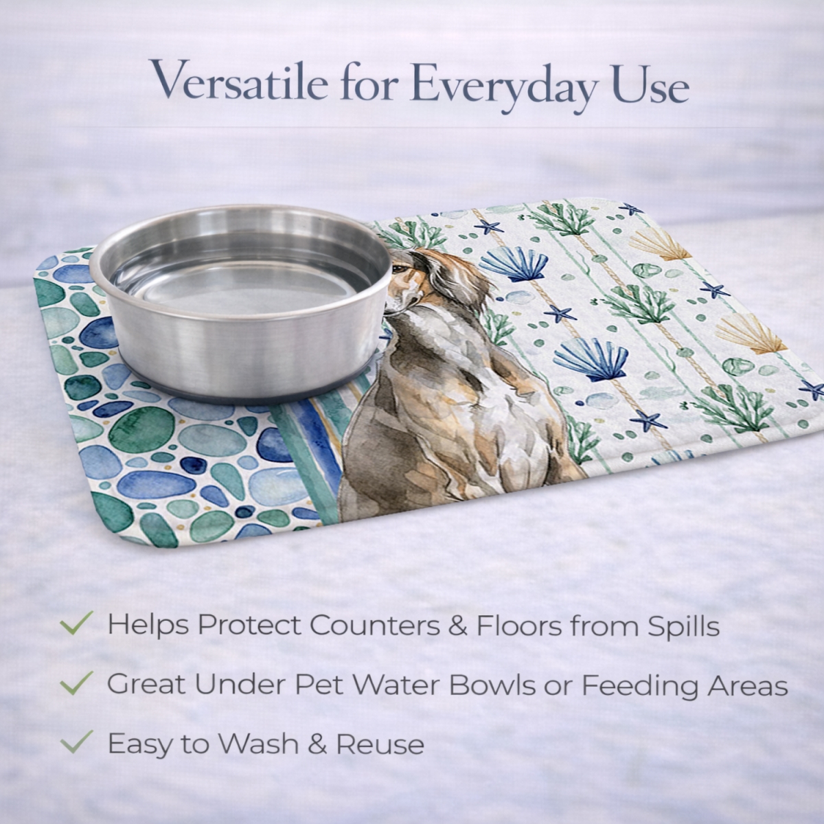 Picture of Carolines Treasures WDK7196DDM 21 x 14 in. Grizzle Saluki Coastal Sea Glass Dish Drying Mat