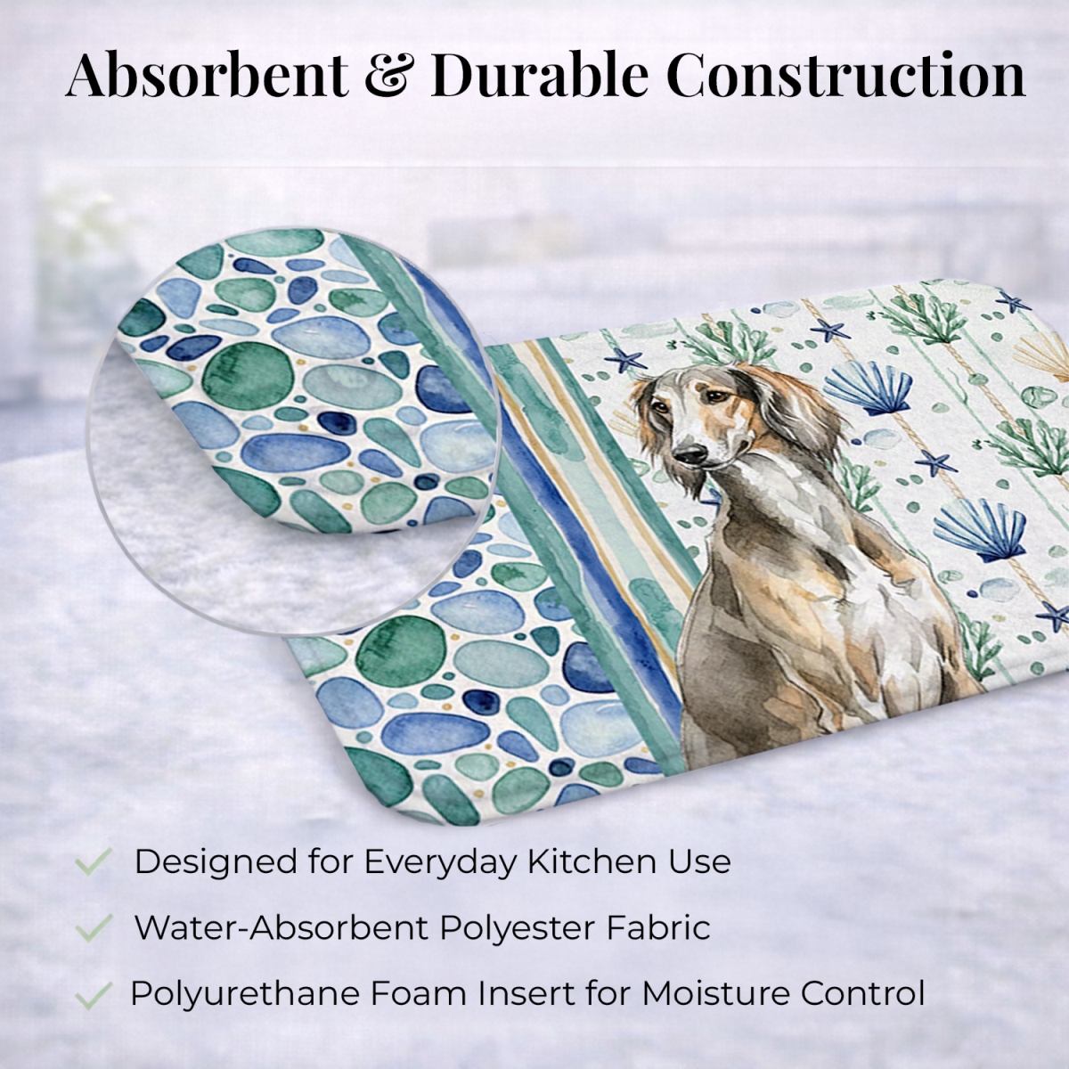 Picture of Carolines Treasures WDK7196DDM 21 x 14 in. Grizzle Saluki Coastal Sea Glass Dish Drying Mat