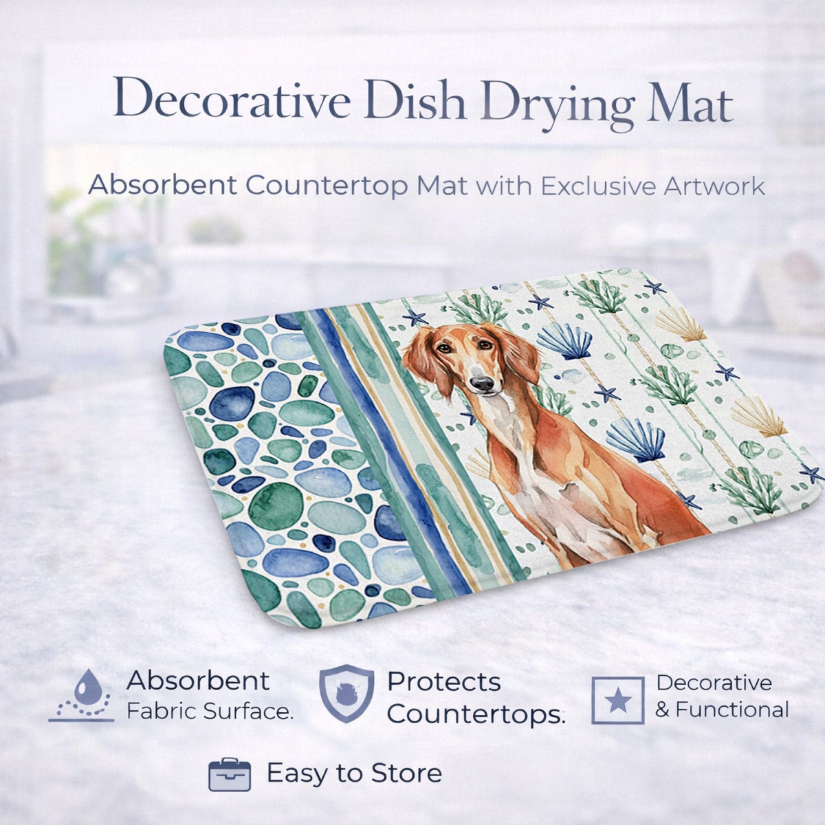 Picture of Carolines Treasures WDK7197DDM 21 x 14 in. Red Saluki Coastal Sea Glass Dish Drying Mat