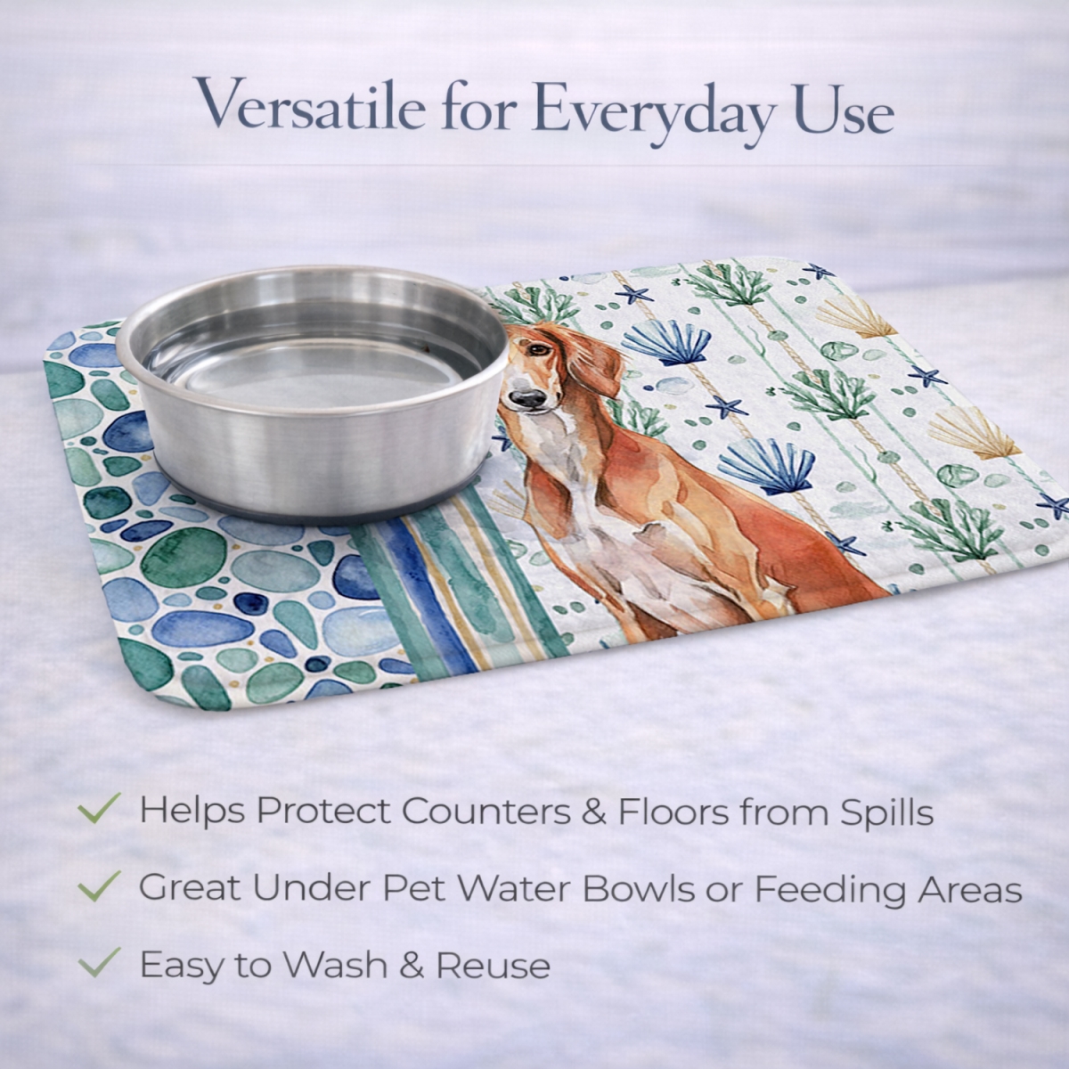 Picture of Carolines Treasures WDK7197DDM 21 x 14 in. Red Saluki Coastal Sea Glass Dish Drying Mat