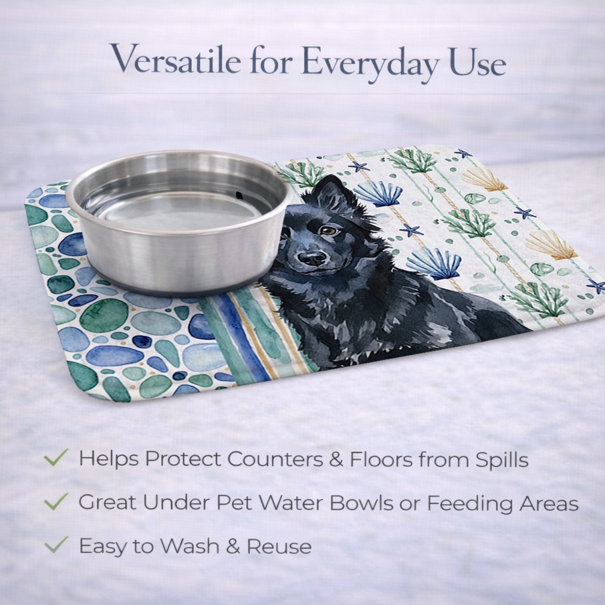 Picture of Carolines Treasures WDK7200DDM 21 x 14 in. Schipperke Coastal Sea Glass Dish Drying Mat