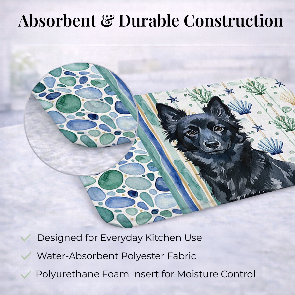 Picture of Carolines Treasures WDK7200DDM 21 x 14 in. Schipperke Coastal Sea Glass Dish Drying Mat