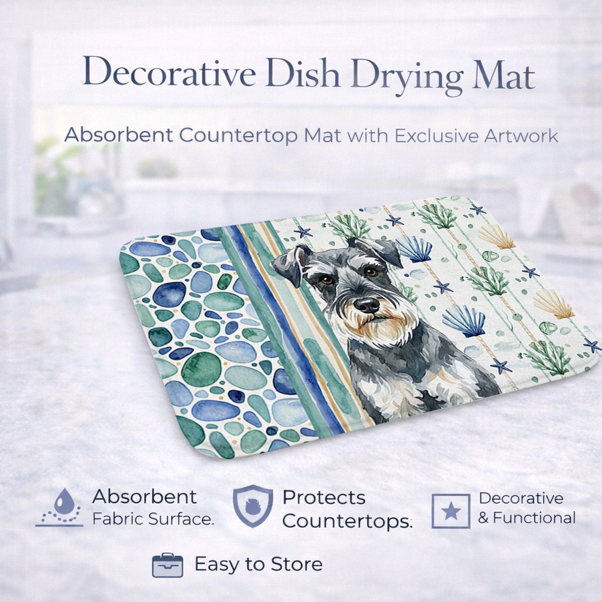 Picture of Carolines Treasures WDK7201DDM 21 x 14 in. Schnauzer Coastal Sea Glass Dish Drying Mat
