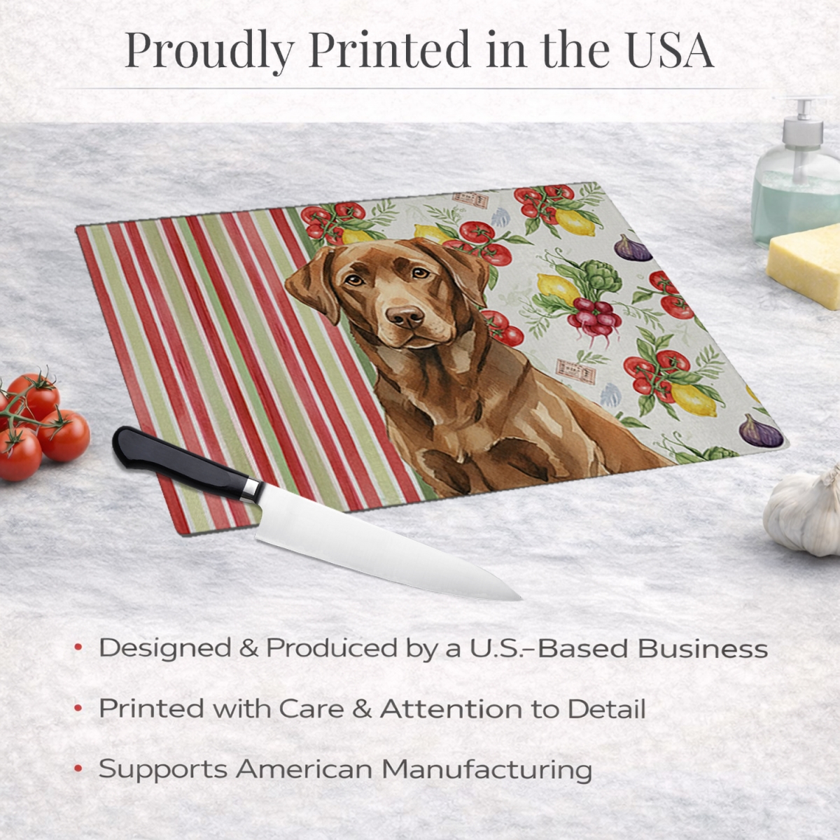 Picture of Carolines Treasures WDK8293LCB 11.25 x 15.25 in. Chocolate Labrador Retriever Vegetables Glass Cutting Board