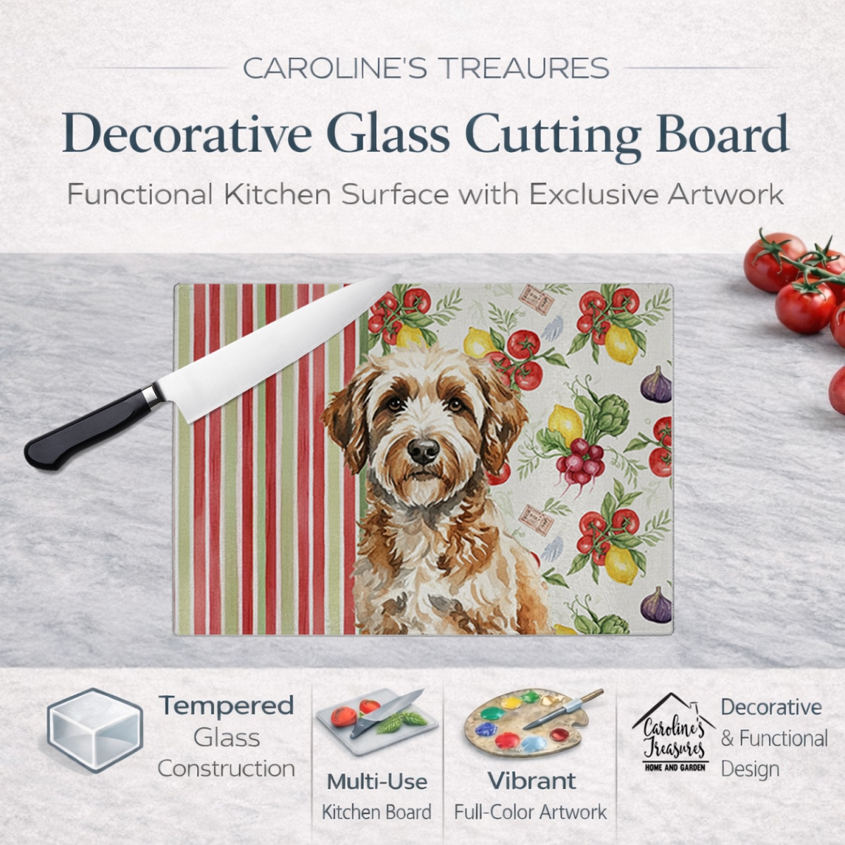 Picture of Carolines Treasures WDK8295LCB 11.25 x 15.25 in. Lagotto Romagnolo Vegetables Glass Cutting Board