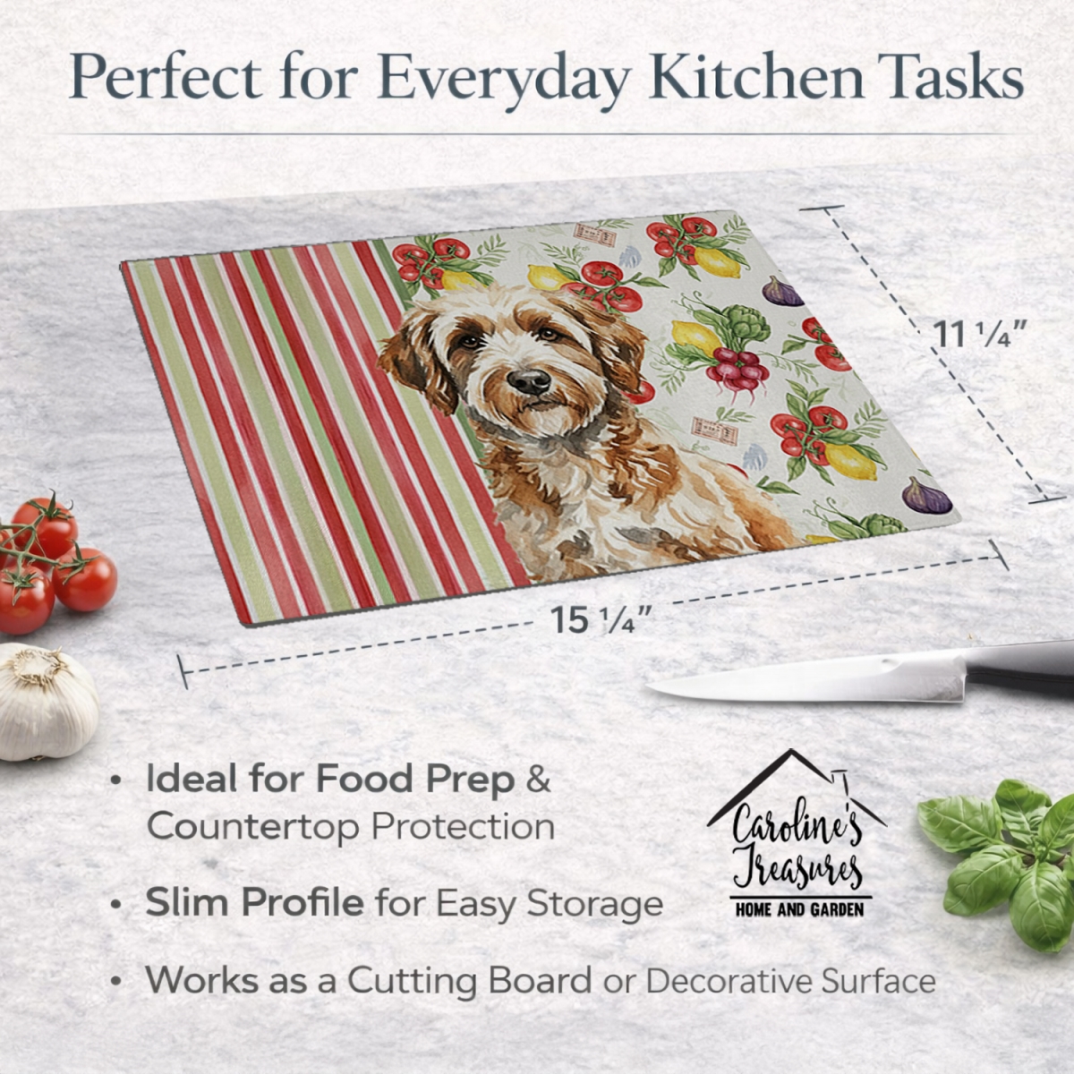 Picture of Carolines Treasures WDK8295LCB 11.25 x 15.25 in. Lagotto Romagnolo Vegetables Glass Cutting Board