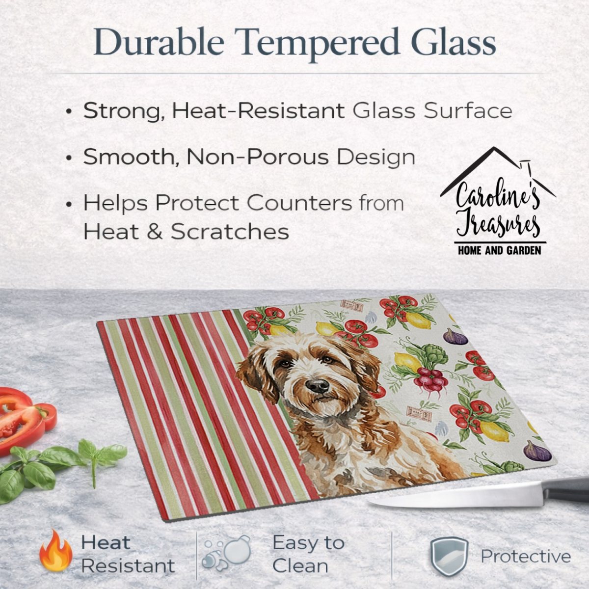 Picture of Carolines Treasures WDK8295LCB 11.25 x 15.25 in. Lagotto Romagnolo Vegetables Glass Cutting Board
