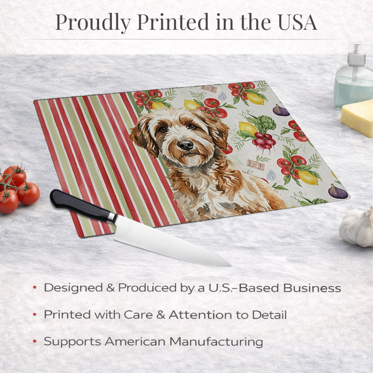 Picture of Carolines Treasures WDK8295LCB 11.25 x 15.25 in. Lagotto Romagnolo Vegetables Glass Cutting Board