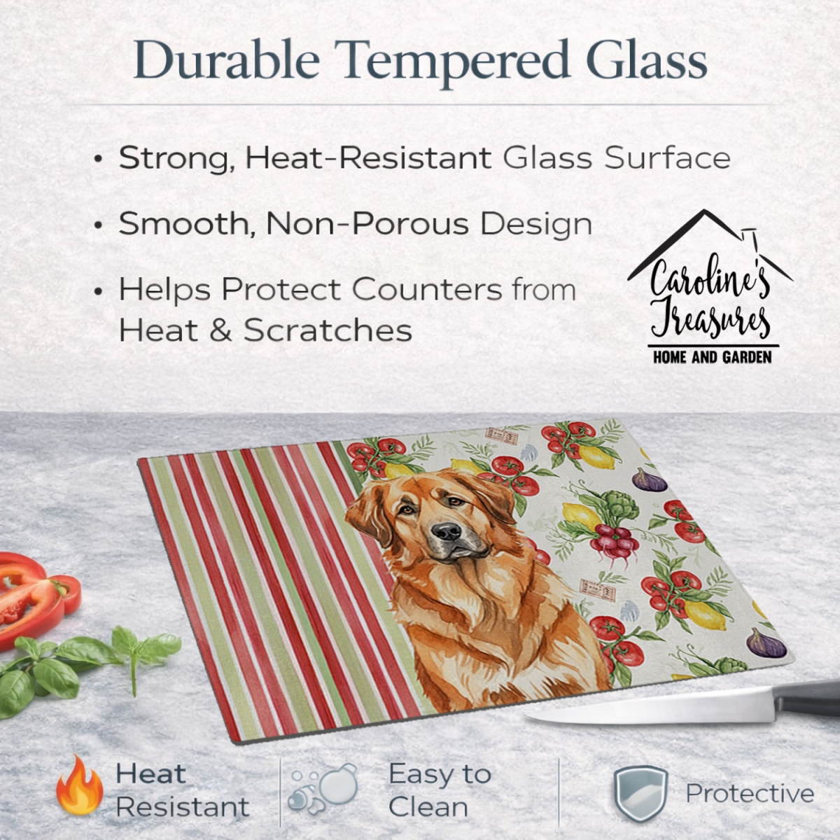 Picture of Carolines Treasures WDK8299LCB 11.25 x 15.25 in. Red Leonberger Vegetables Glass Cutting Board