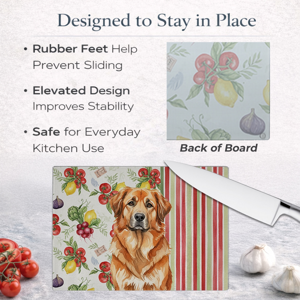 Picture of Carolines Treasures WDK8299LCB 11.25 x 15.25 in. Red Leonberger Vegetables Glass Cutting Board