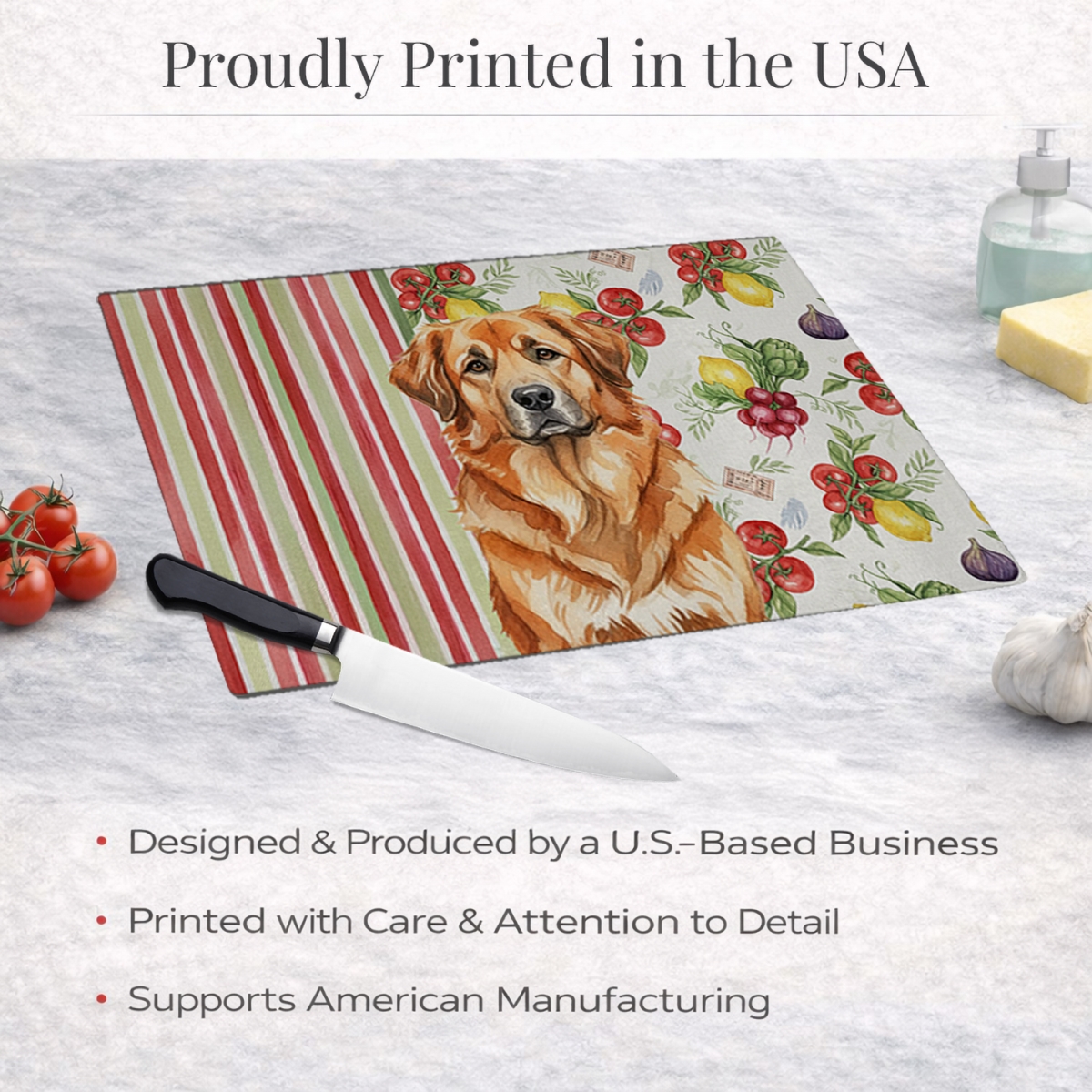 Picture of Carolines Treasures WDK8299LCB 11.25 x 15.25 in. Red Leonberger Vegetables Glass Cutting Board