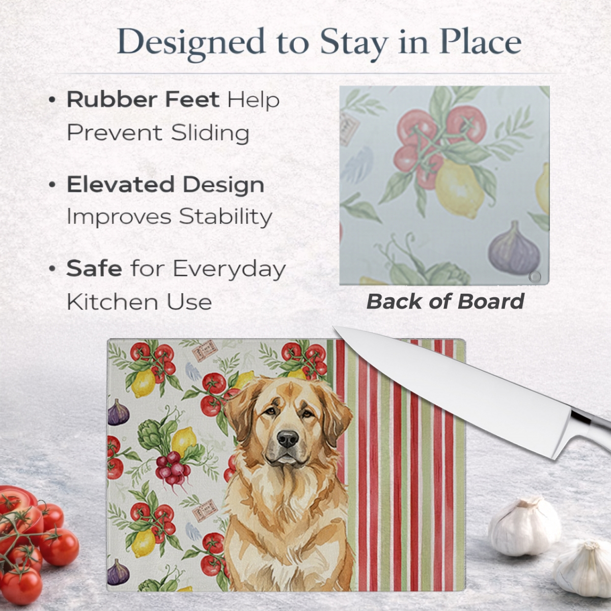 Picture of Carolines Treasures WDK8300LCB 11.25 x 15.25 in. Sandy Leonberger Vegetables Glass Cutting Board