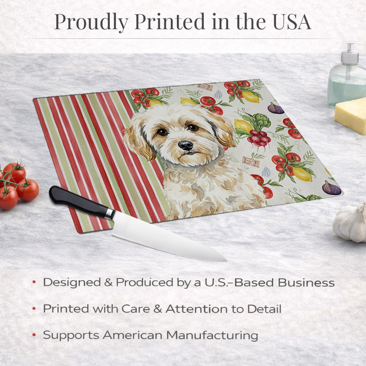 Picture of Carolines Treasures WDK8307LCB 11.25 x 15.25 in. Maltipoo Vegetables Glass Cutting Board