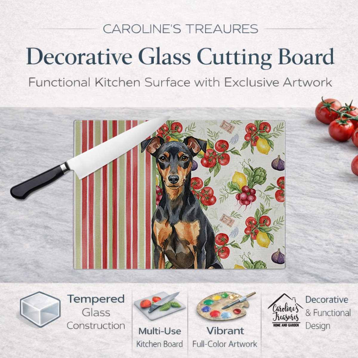 Picture of Carolines Treasures WDK8308LCB 11.25 x 15.25 in. Manchester Terrier Vegetables Glass Cutting Board