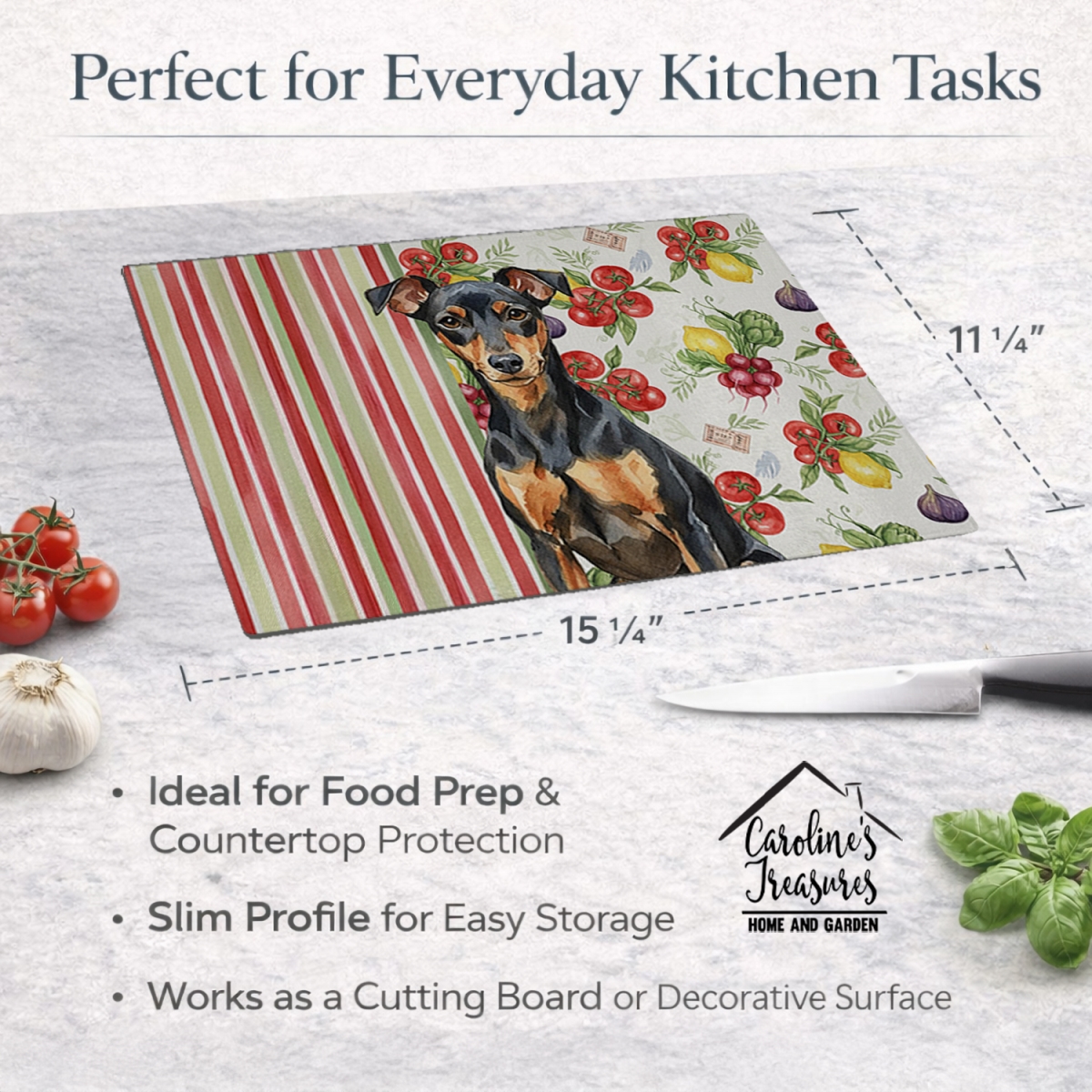 Picture of Carolines Treasures WDK8308LCB 11.25 x 15.25 in. Manchester Terrier Vegetables Glass Cutting Board