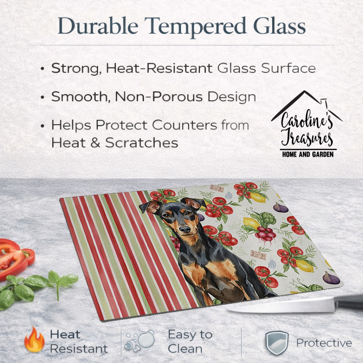 Picture of Carolines Treasures WDK8308LCB 11.25 x 15.25 in. Manchester Terrier Vegetables Glass Cutting Board