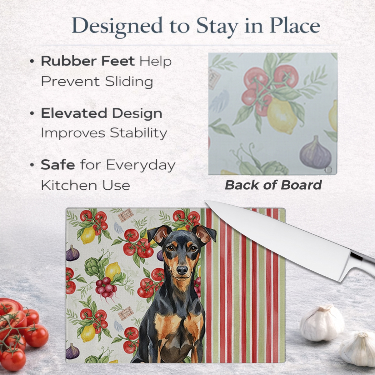Picture of Carolines Treasures WDK8308LCB 11.25 x 15.25 in. Manchester Terrier Vegetables Glass Cutting Board