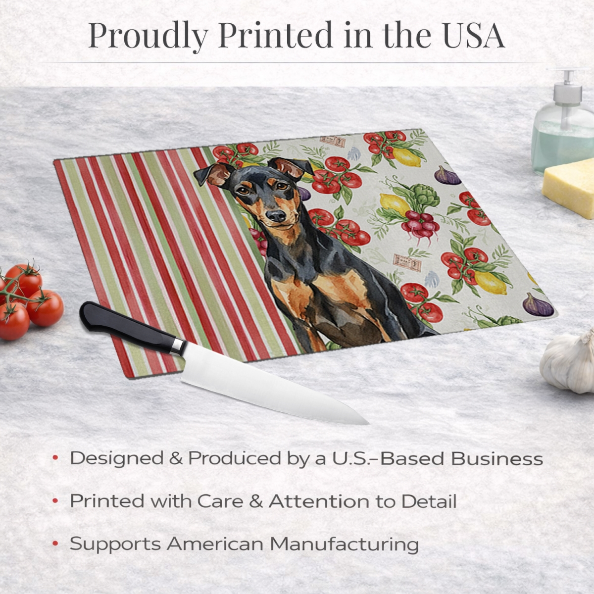 Picture of Carolines Treasures WDK8308LCB 11.25 x 15.25 in. Manchester Terrier Vegetables Glass Cutting Board