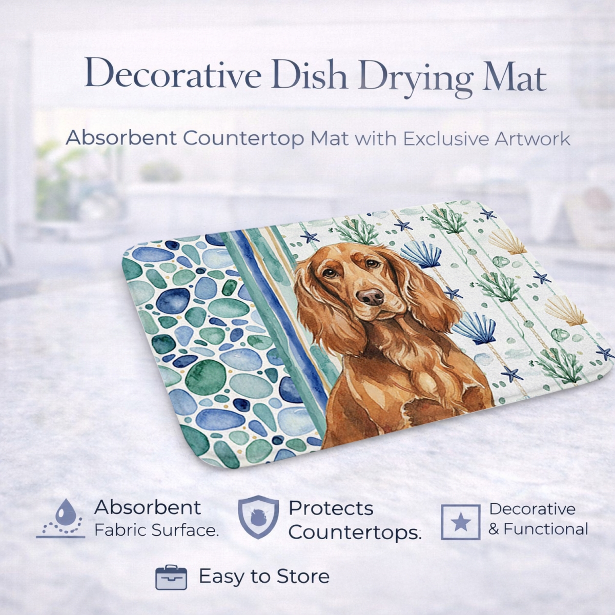 Picture of Carolines Treasures WDK6938DDM 21 x 14 in. Boykin Spaniel Coastal Sea Glass Dish Drying Mat