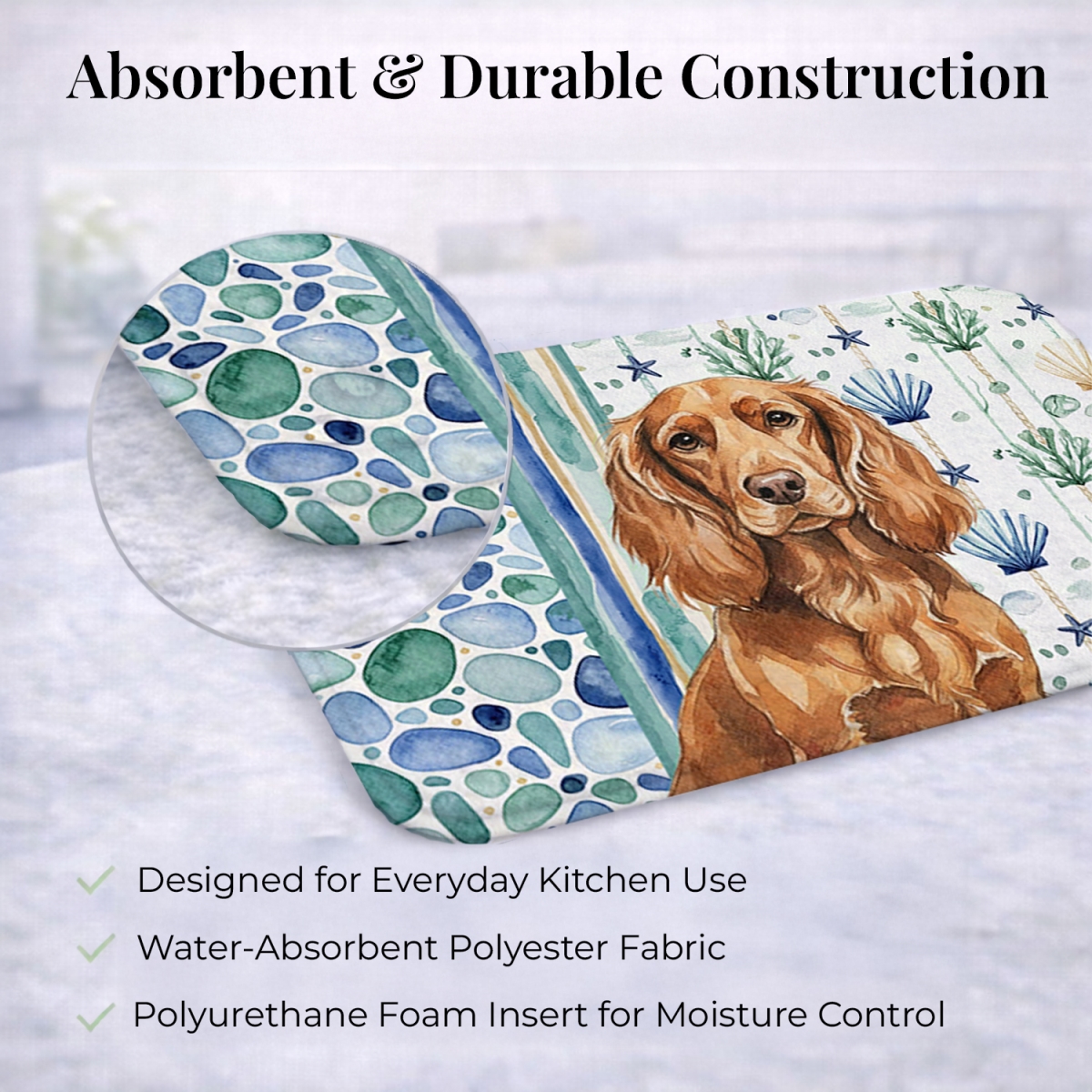 Picture of Carolines Treasures WDK6938DDM 21 x 14 in. Boykin Spaniel Coastal Sea Glass Dish Drying Mat