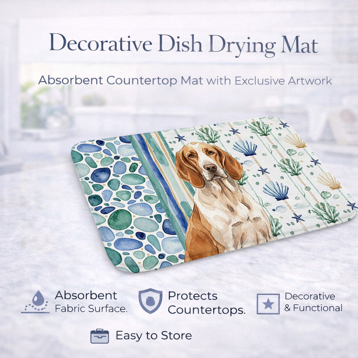 Picture of Carolines Treasures WDK6939DDM 21 x 14 in. Bracco Italiano Coastal Sea Glass Dish Drying Mat