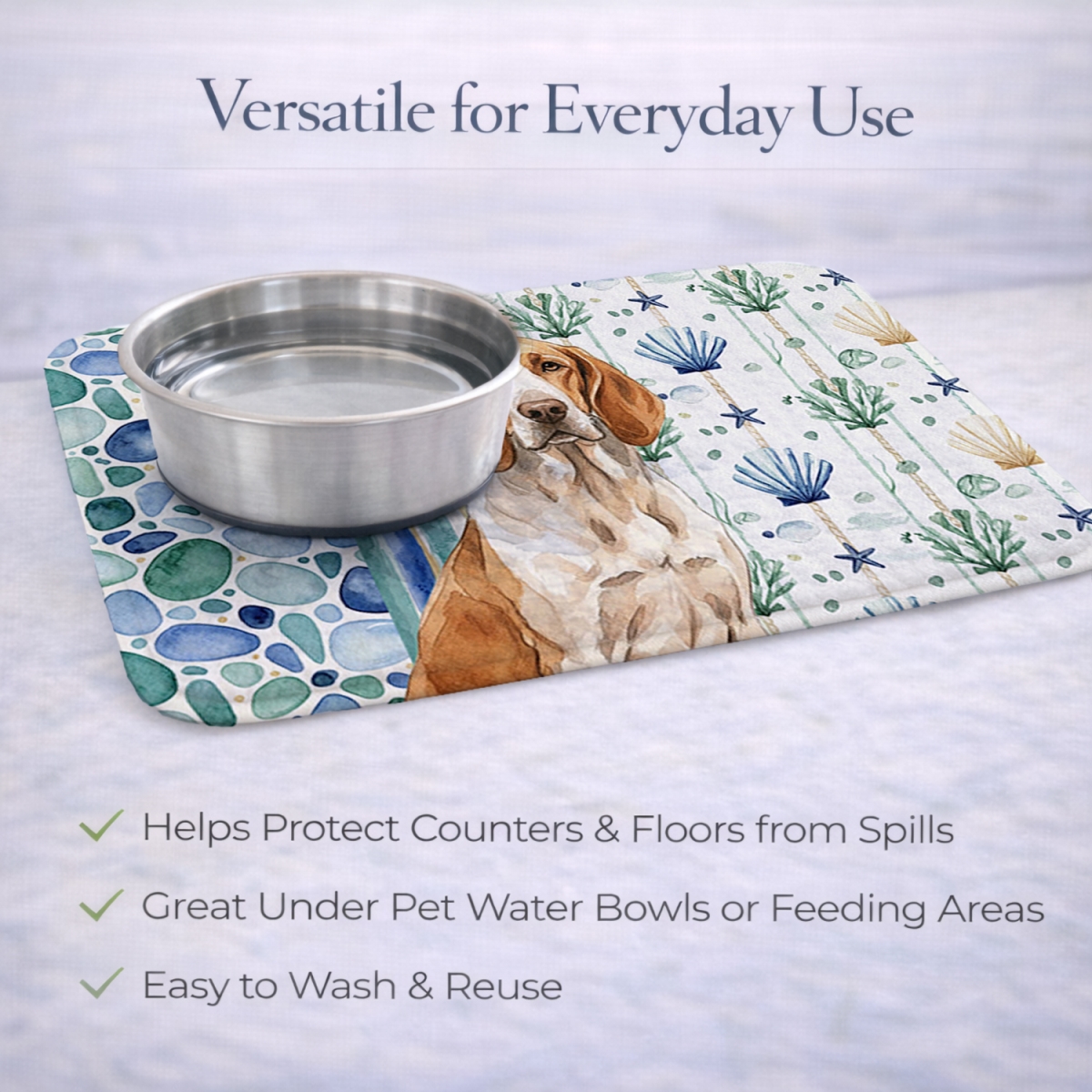 Picture of Carolines Treasures WDK6939DDM 21 x 14 in. Bracco Italiano Coastal Sea Glass Dish Drying Mat