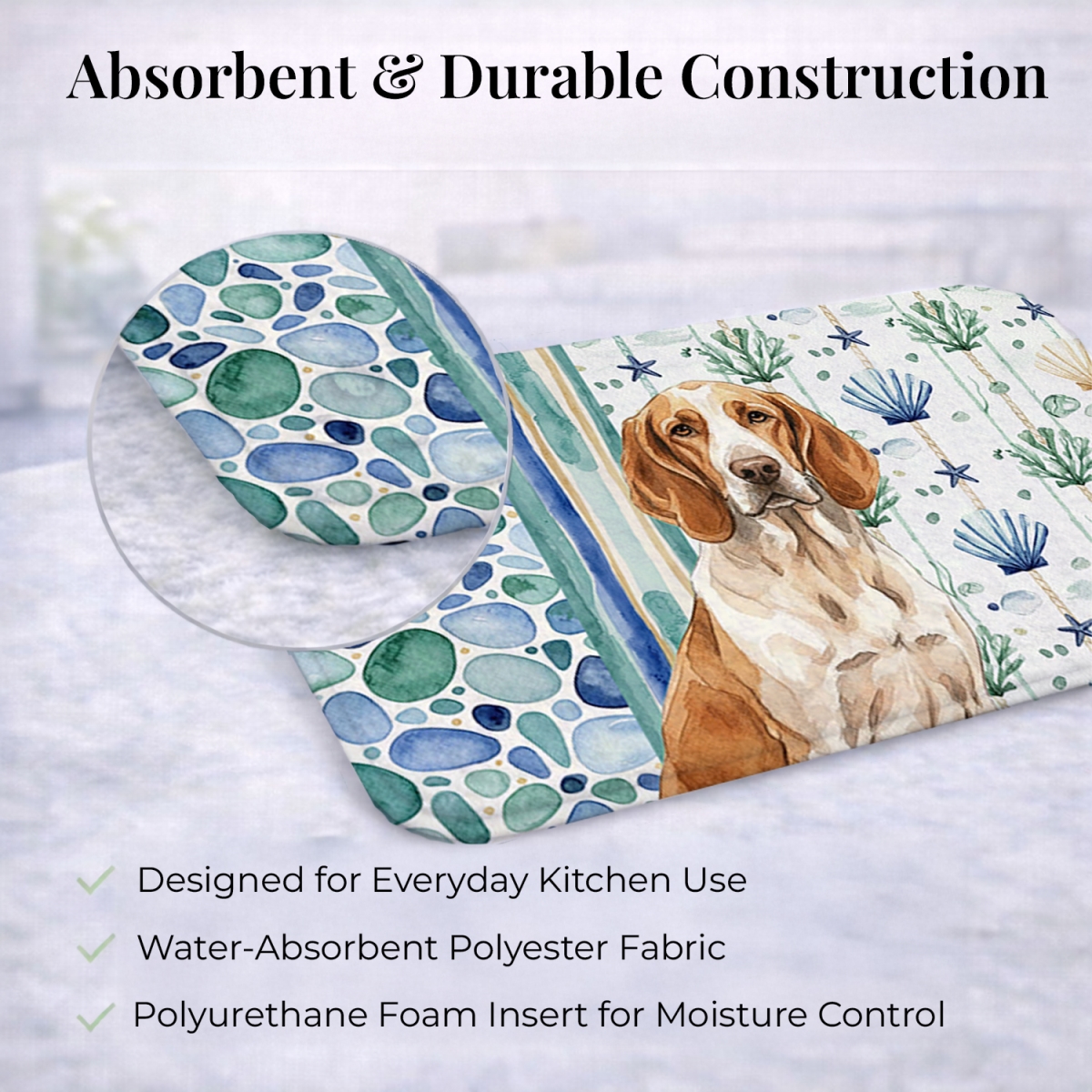 Picture of Carolines Treasures WDK6939DDM 21 x 14 in. Bracco Italiano Coastal Sea Glass Dish Drying Mat