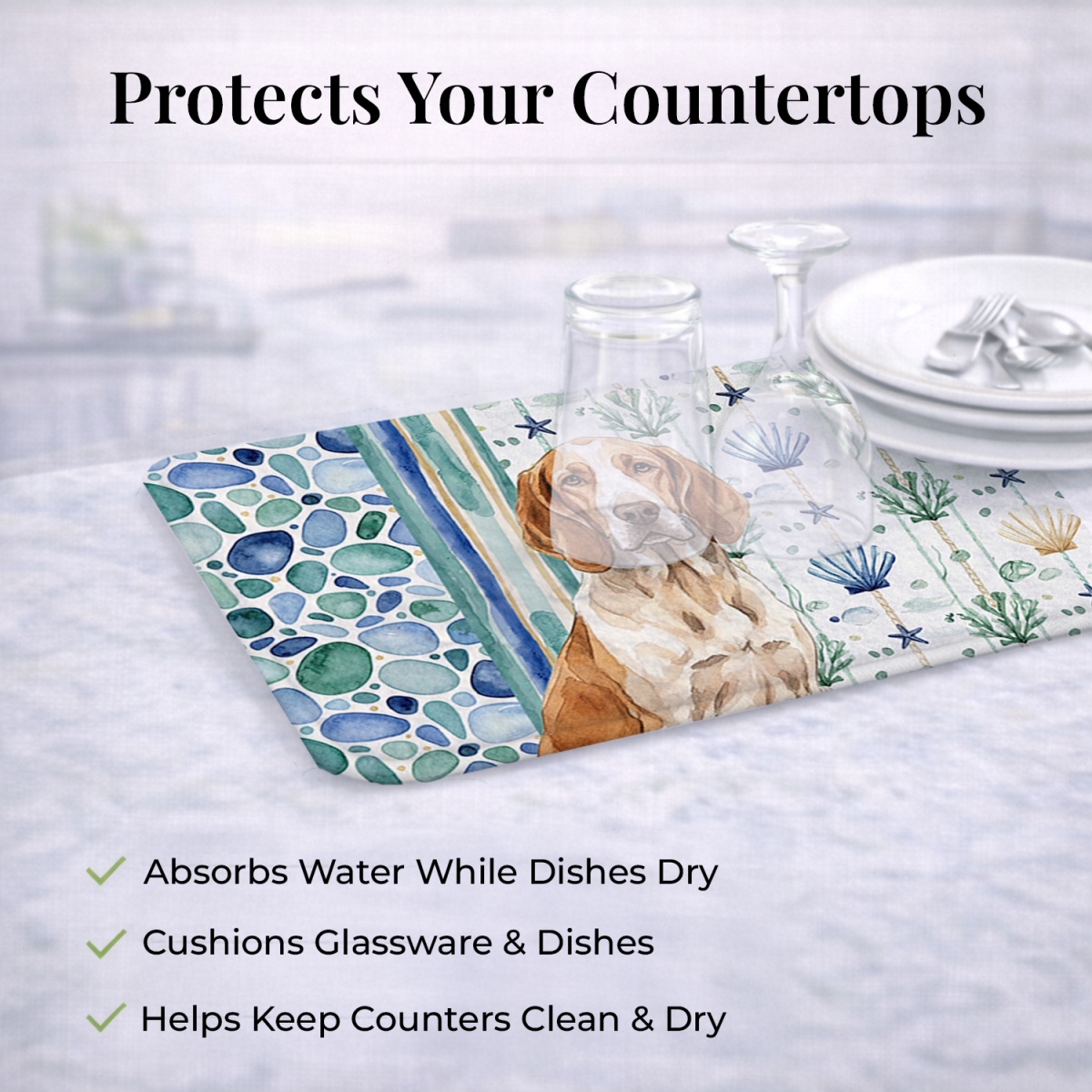 Picture of Carolines Treasures WDK6939DDM 21 x 14 in. Bracco Italiano Coastal Sea Glass Dish Drying Mat