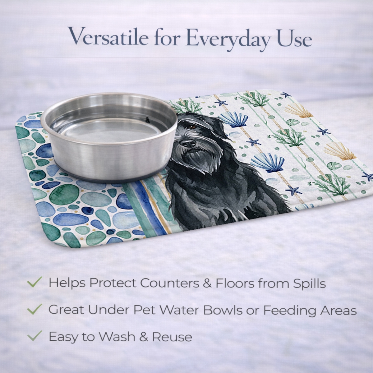 Picture of Carolines Treasures WDK6940DDM 21 x 14 in. Black Briard Coastal Sea Glass Dish Drying Mat