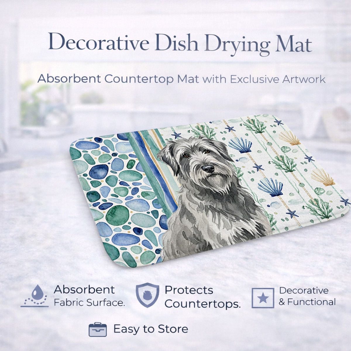 Picture of Carolines Treasures WDK6941DDM 21 x 14 in. Gray Briard Coastal Sea Glass Dish Drying Mat
