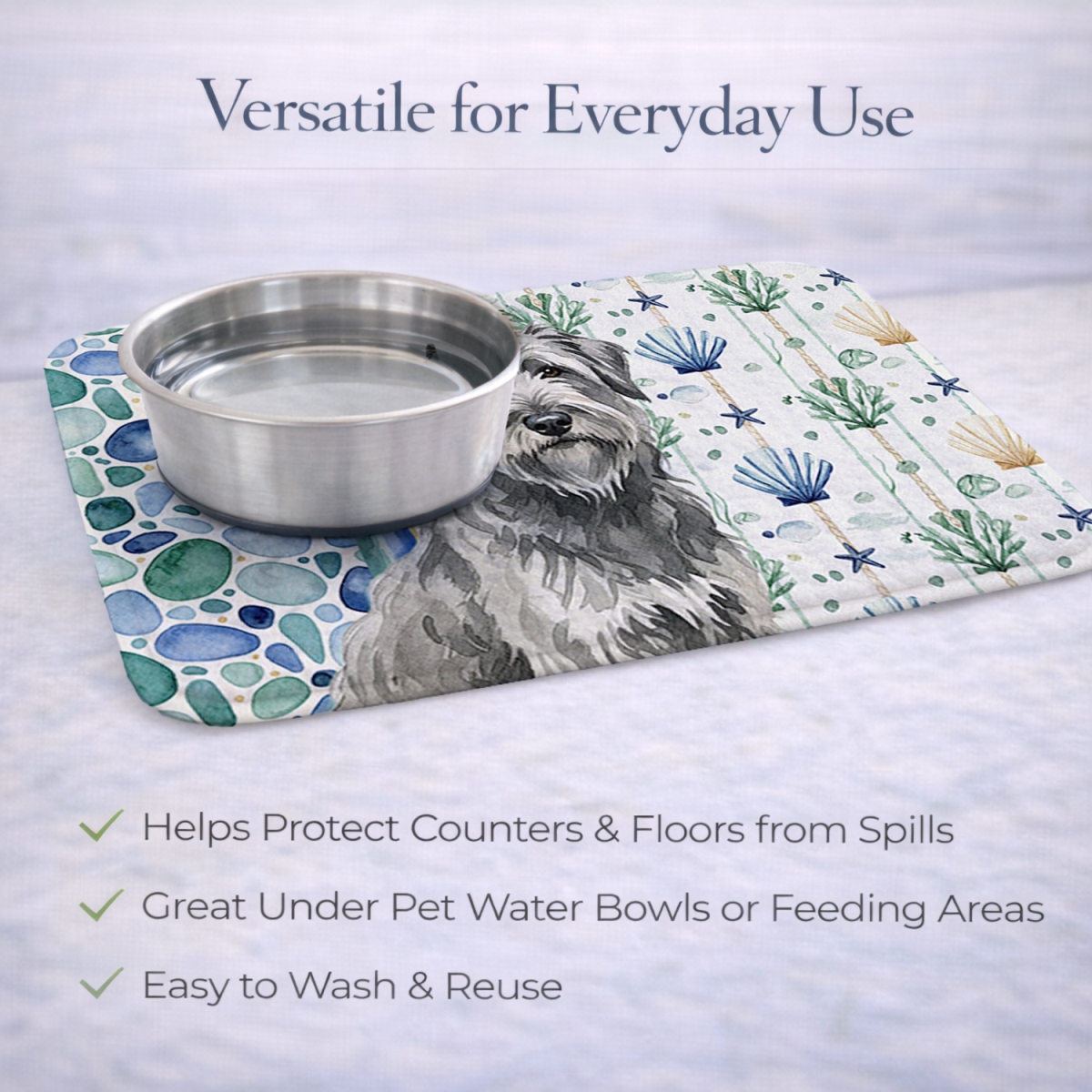 Picture of Carolines Treasures WDK6941DDM 21 x 14 in. Gray Briard Coastal Sea Glass Dish Drying Mat
