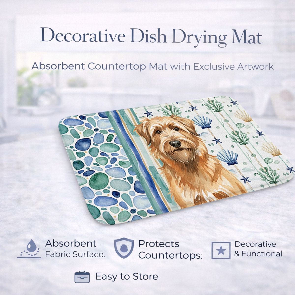 Picture of Carolines Treasures WDK6942DDM 21 x 14 in. Tawny Briard Coastal Sea Glass Dish Drying Mat